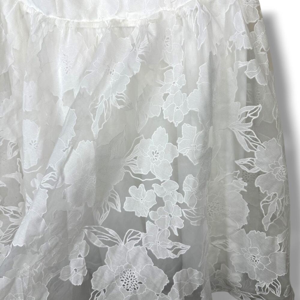 Lulus NWOT Floral Feelings White Floral Burnout Jacquard Babydoll Mini Dress - Picture 8 of 12